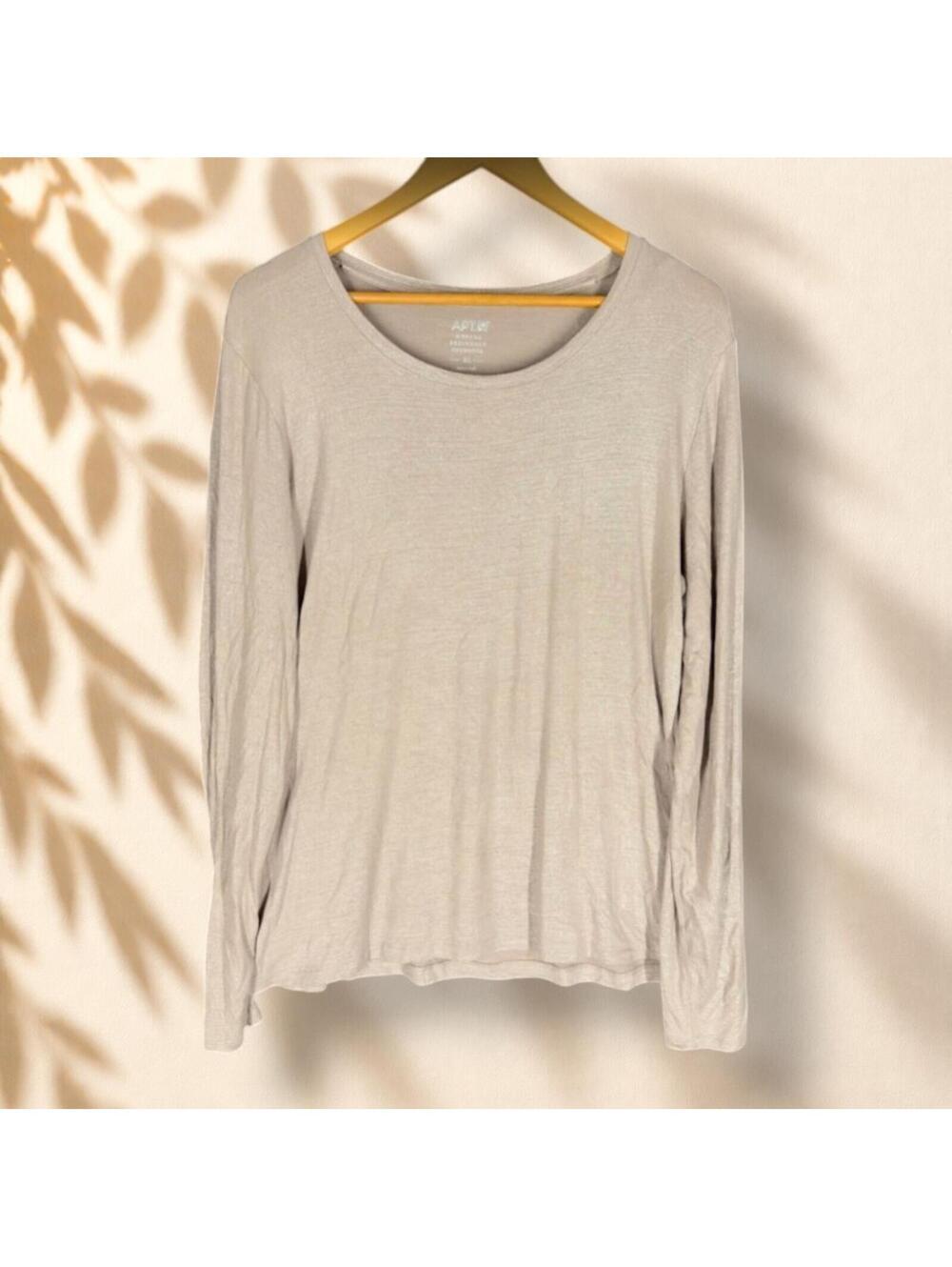 Apt. 9 T-Shirt Women XL Beige Long Sleeve Modern Crew Neck Pullover Rayon Casual